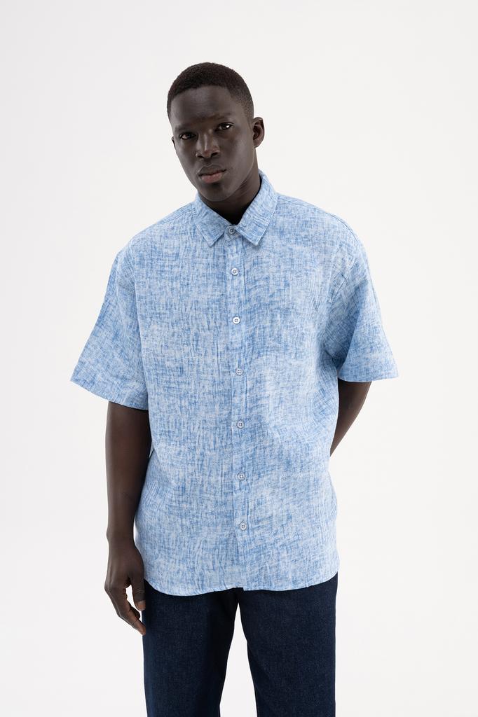 Machinist Men's Oversized Embroidered Cotton Muslin Shirt – Blue S