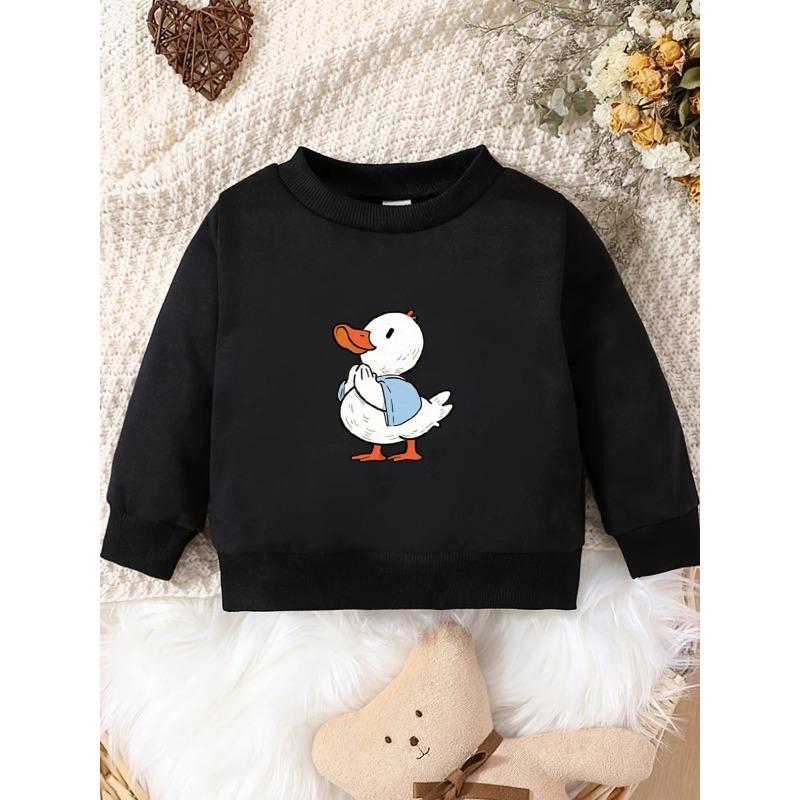 Spring and Autumn Baby Girl Comfortable Simple Printed Pattern Versatile Round Neck Hoodie 110 чёрный
