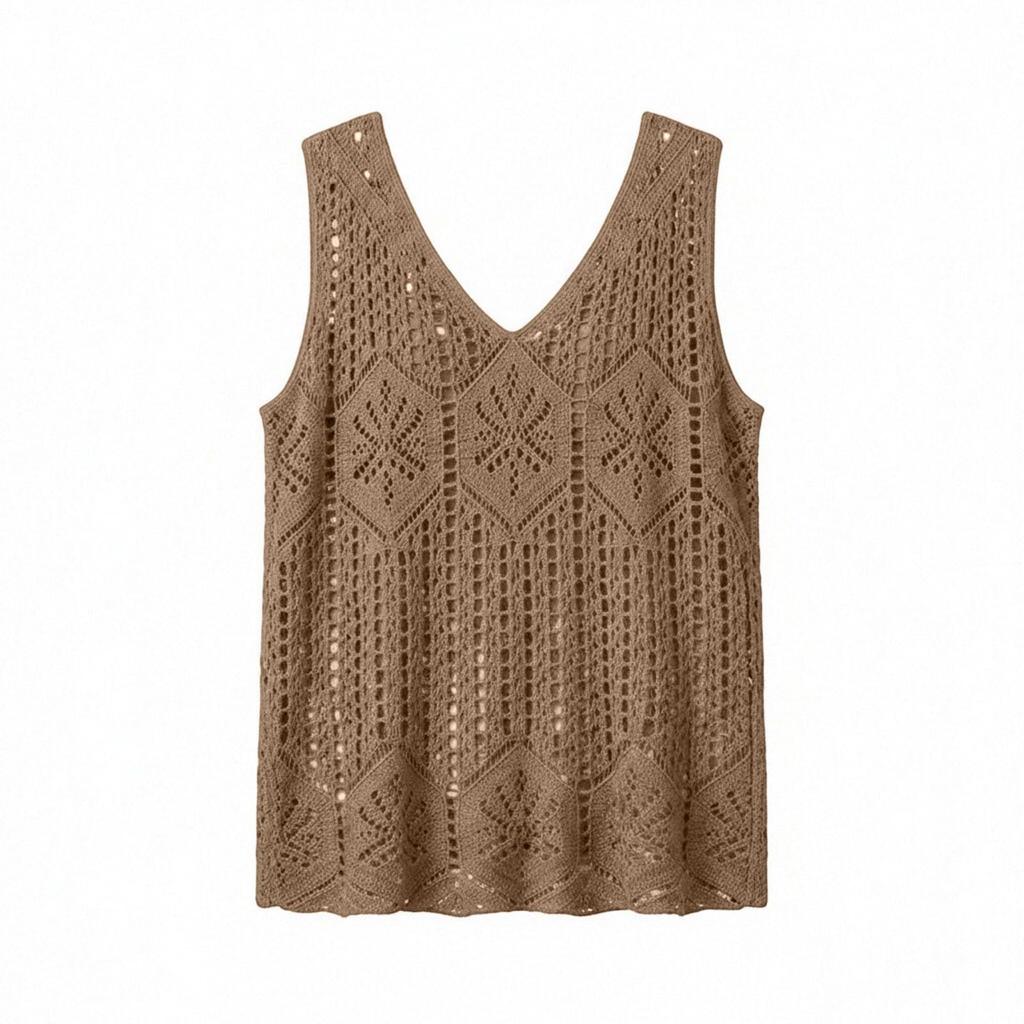 Women's Sleeveless V-Neck Hollow-Out Crochet Knit Vest Top, Casual Loose Fit Summer Open Front Beach Cover Up Pullover for Women, Trendy Vacation Wear