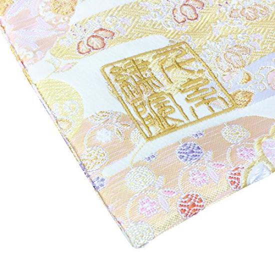 Senshishuin Nishijin Brocade Drawstring Bag Chrysanthemum Large (Lined) Wheel/White Peach,