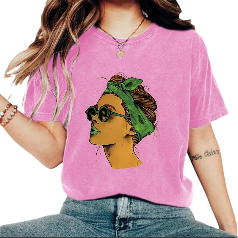 Women's Pure Cotton Washed Distressed T-shirt Men's and Women's Printed T-shirt