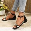 Fashion 2025 Summer Buckle Strap Women's Sandals Fashion String Bead Cover Heel Office and Career New Best Seller Heeled Sandals Zapatos