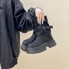 Design Sense Pleated Sense Solid Color Platform Martin Boots Women's 2025 Autumn and Winter Fashion Versatile Retro Platform Locomotive Boots