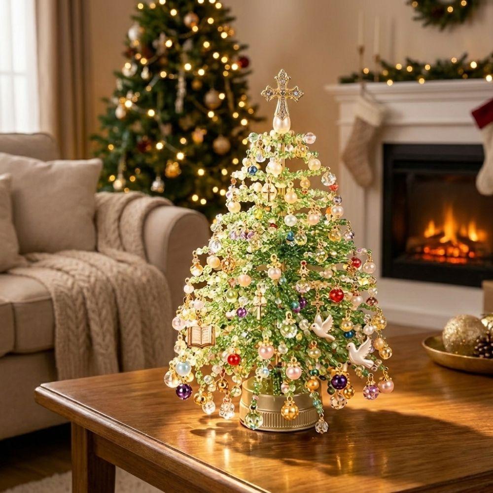 Handmade DIY Beaded Christmas Tree Kit Crystal Bead Colorful Halloween Tree Making Kit with Light Up Sparkling
