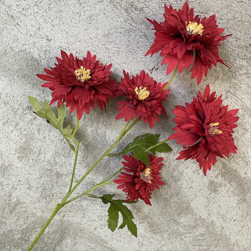 

Flower Artificial Bouquet With 5 Prong Fabric Home Wedding And Decoration Hotel темно-красного