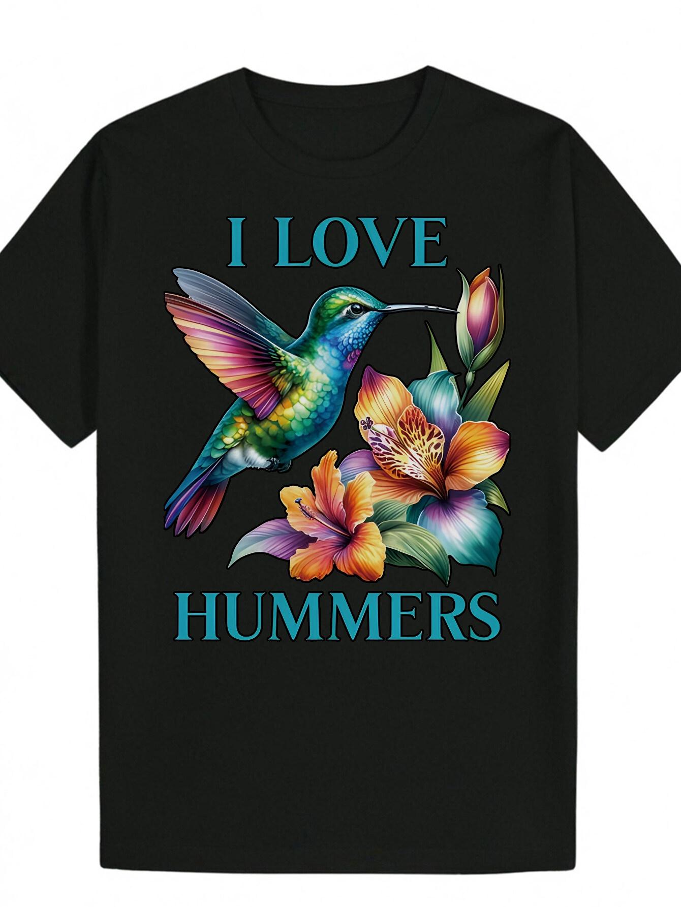 Crew Neck T-shirt - Vibrant Hummingbird & Floral Design XXXL