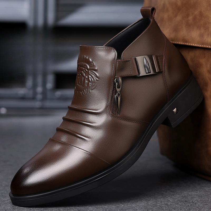 Fashion Designer New Platform Leather Chelsea Boots for Men Fashion Soft-soled Men's Luxury Dress Shoes Autumn Winter Male Ankle Boots