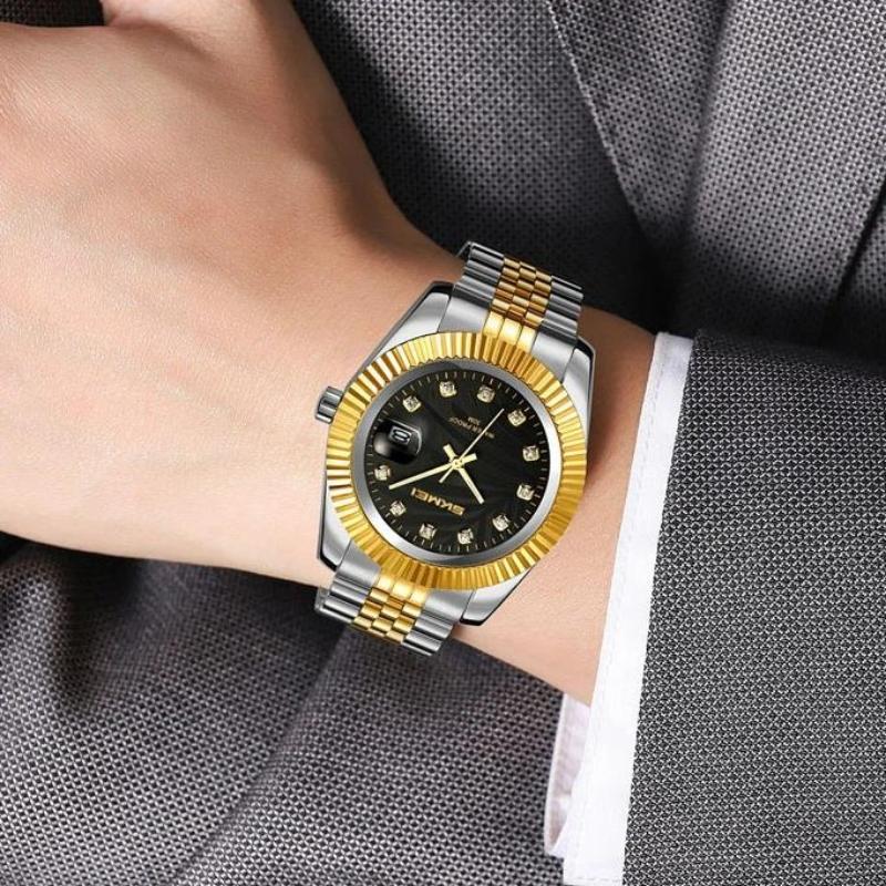 Analog Quartz Watch for Men Stainless Steel Band 30M Waterproof Luminous Date Window Diamond Hour Markers Fashion Men's Watches