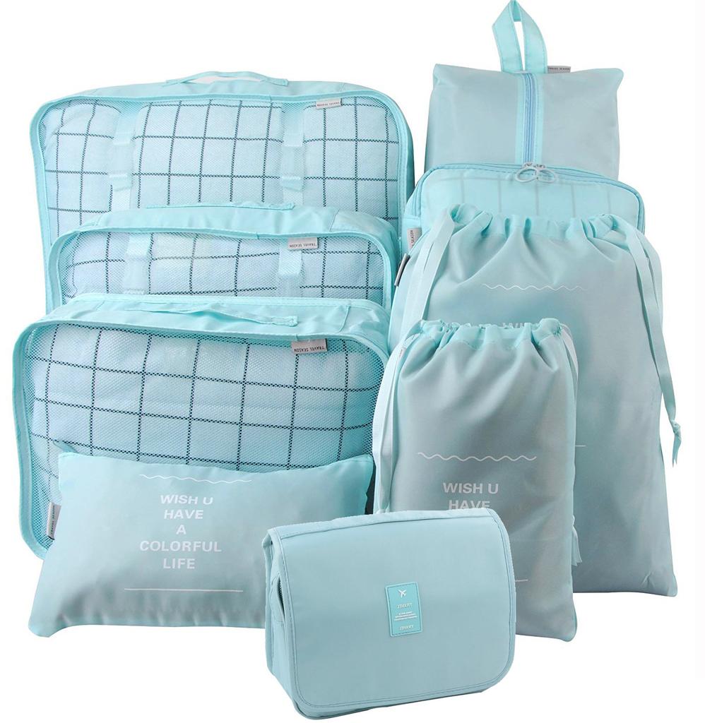 Sac de Rangement de Voyage Ensemble de Neuf Pièces, Trousse de Toilette, Classification des Vêtements, Ensemble de Rangement pour Bagages Ensemble de 9 Pièces