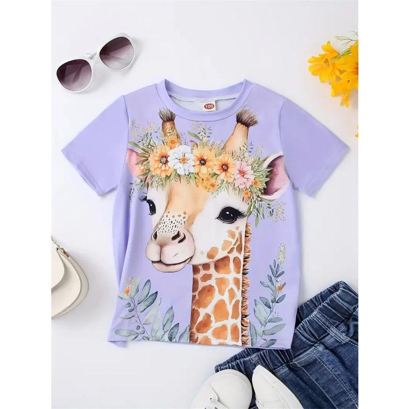 Girls' Clothing Cute Animal Elephant & Deer 3d Print Fashion Casual T-Shirts Funny Girls' T-Shirts