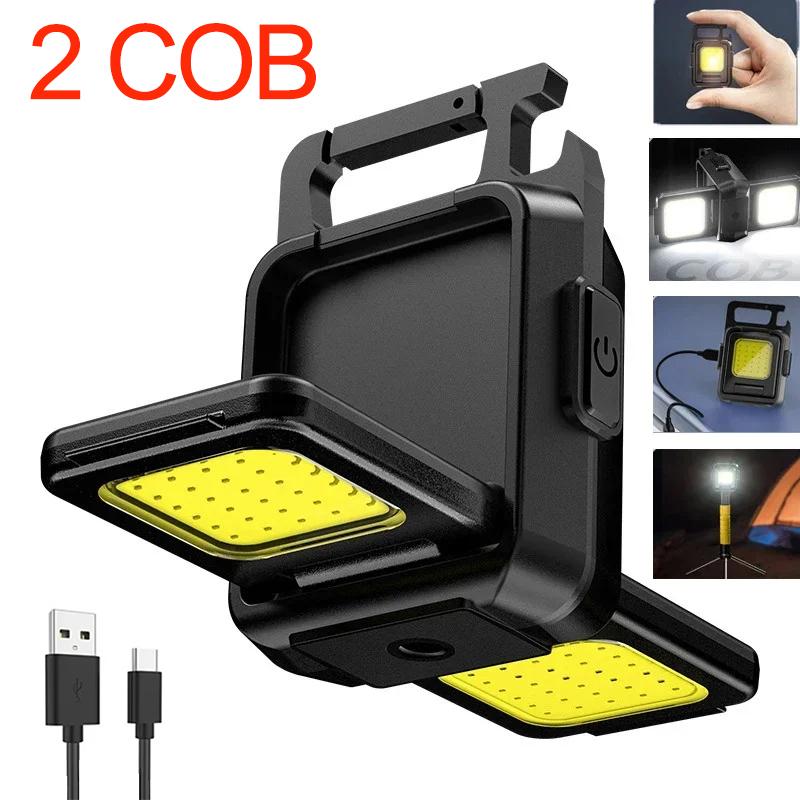 Mini-LED-Taschenlampe, Schlüsselanhänger-Licht, Doppel-COB-Lichter, wiederaufladbare USB-Arbeitslichter, Angellaterne mit eingebautem Magnetakku