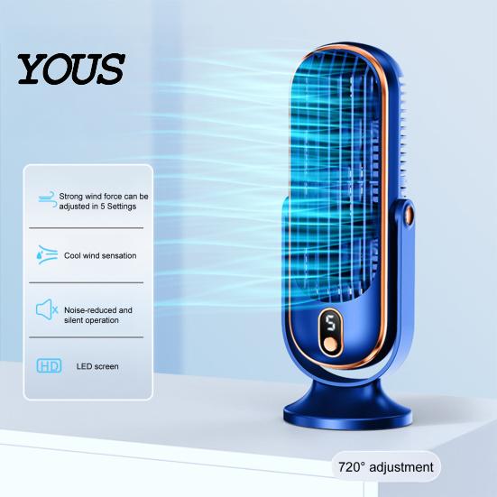 Wide Range Air Circulation Fan Turbofan Desktop with Digital Display, 3 Speed Quiet Personal Display Fan, Rechargeable Small Timer for Bedroom