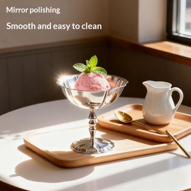 Stainless Steel Salad Cup Food Grade Ice Cream Cup Goblet Retro Dessert Bowl Fruit Yogurt Snack Bowl Household Kitchen Tools