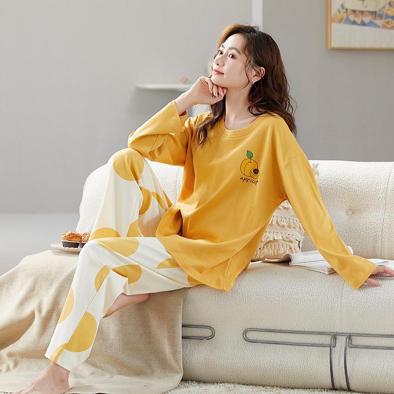 Damen Langarm Baumwoll-Pyjama-Set für Herbst/Winter