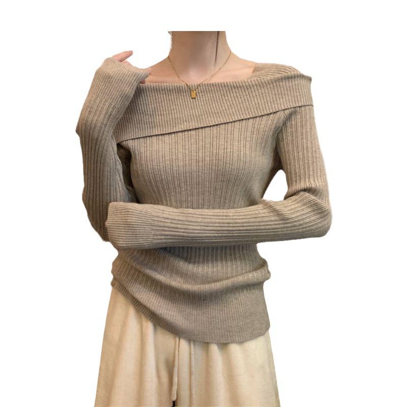 2024 Frühling/Herbst Damen Slim-Fit Ein-Schulter Strickpullover Basisschicht - Stilvoll & Hochwertig