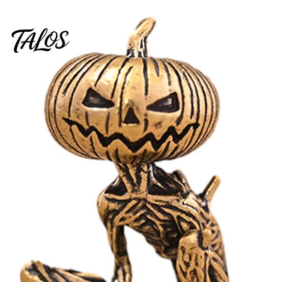 Brass Pumpkin Monsters Ornaments Solid Figurine, Distressed Statue, Vintage Skeleton Mini Figurines Sculpture for Halloween Home Office Table Holiday
