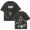 T-shirt Oversize a Maniche Corte Lavaggio Acido con Grafica Marvel Spider-Man Tuta Simbionte, con Simboli del Ragno sul Petto e Grafica sul Retro in Stile Cimitero