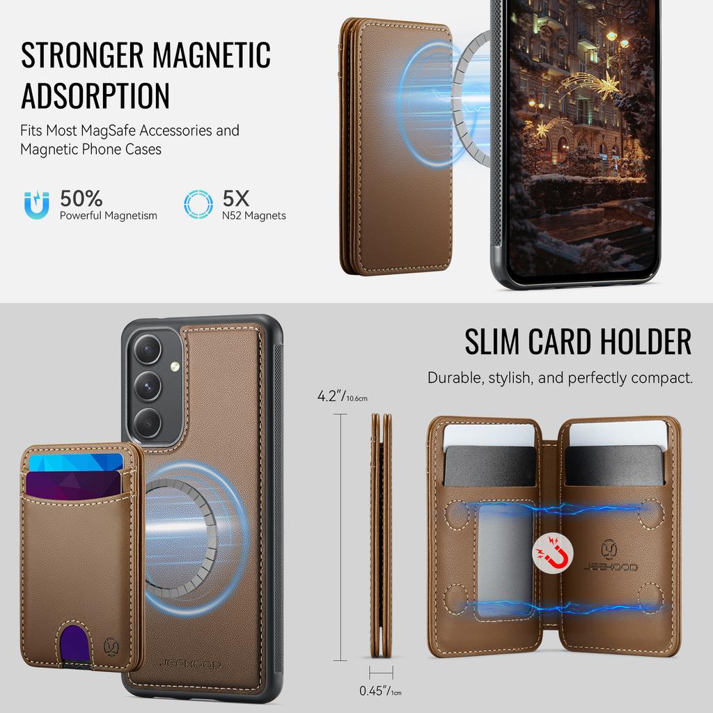 For Samsung Galaxy A54 5G Magnetic Case JEEHOOD J10 Leather Back Phone Cover with Detachable Card Holder Kickstand