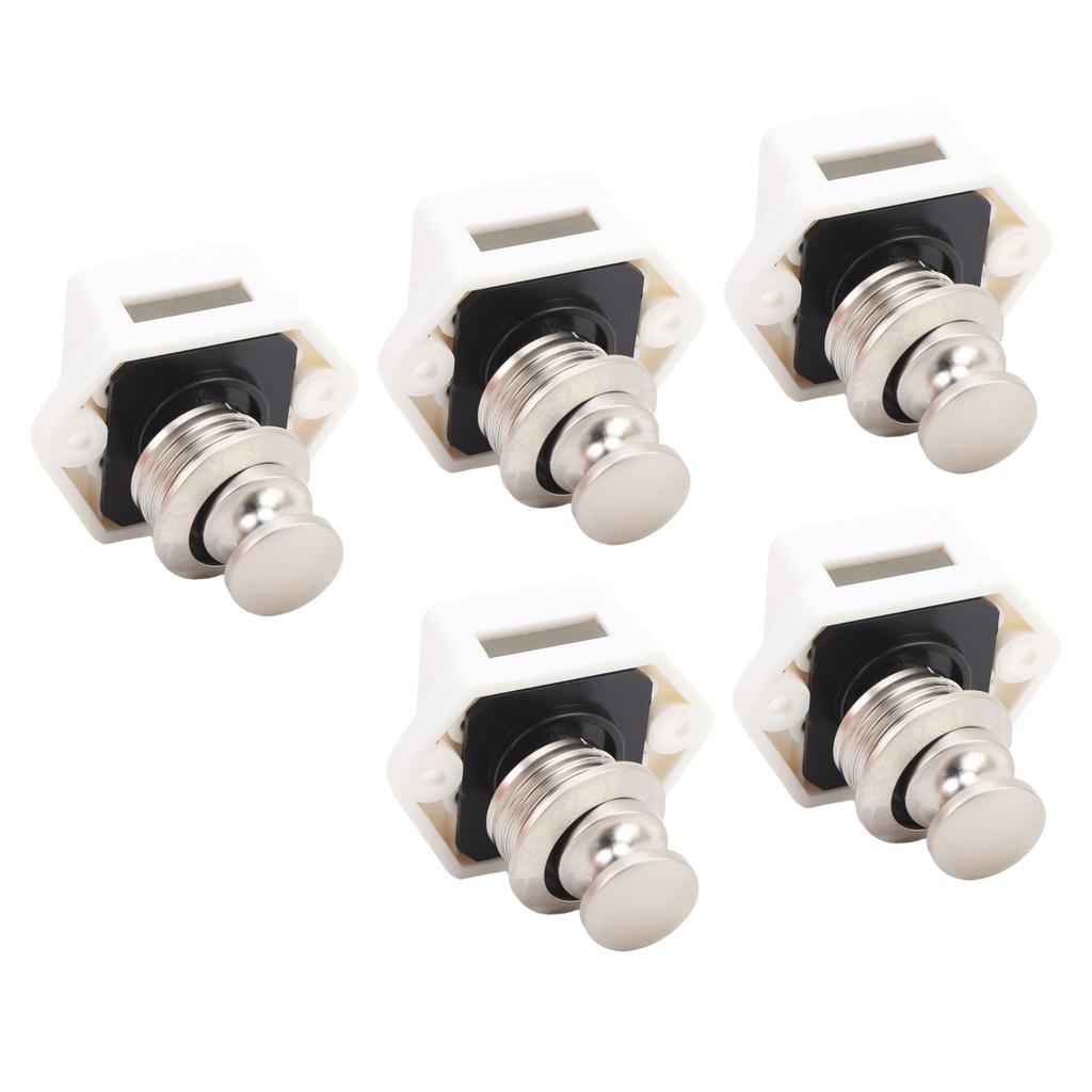 5PCS Push Button Latch Elegant Multipurpose RV Keyless Cupboard Door Knob Latch for Motorhome Home Yachts White Base
