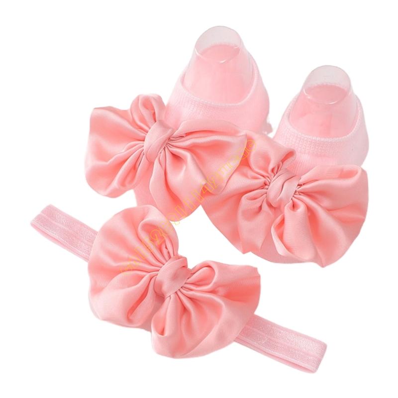 2pcs Breathable Floor Socks Bowknot Headband Infant Bowtie Socks Birthday Gift DXAD