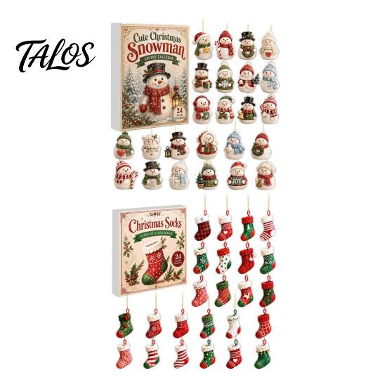 Christmas Party Favors Snowman Countdown Calendar, 24-Day Acrylic Ornament Set with Winter Collectible Holiday Toys Figures, Tree Hanging Decor, Gift