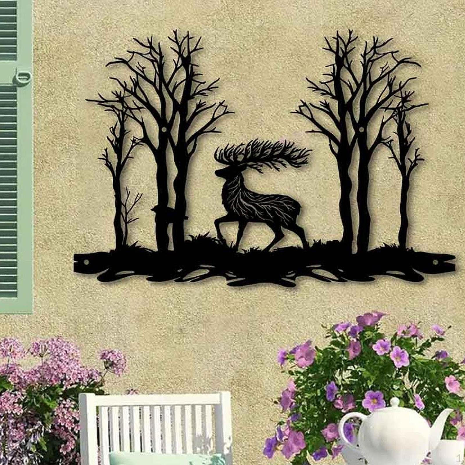 

Elk Metal Wall Art Decor,Display Artwork Minimalist Indoor Silhouette Deer Hanging Sign for Bedroom