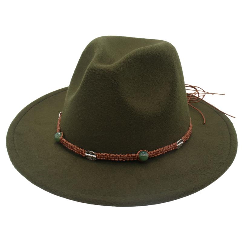 2023 New Top Hat Jade Accessories Woven Fleece Belt Foreign Trade Jazz Hat Big Eaves Show Small Face Big Head Circle Felt Hat