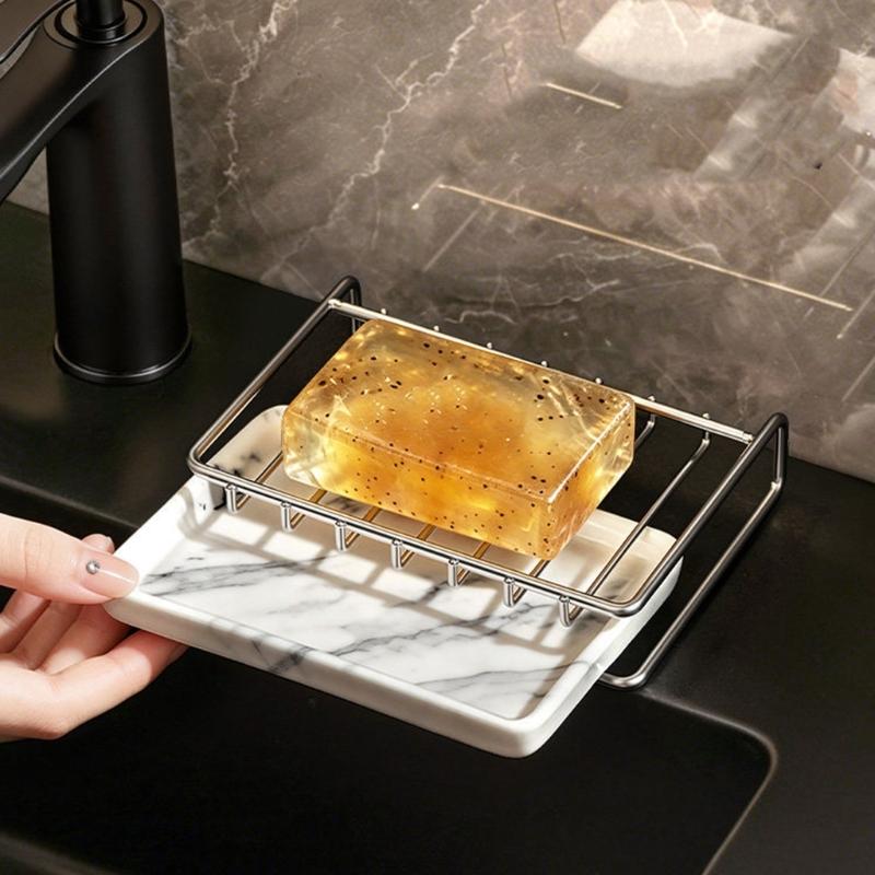 Countertop Soap Tray with Metal Rack and Water Base, Bathroom Sink Soap Dish for Bath Counter, Laundry Sink Area, Daily Bar Soap Use