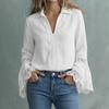 Women's V Neck Lace Sleeve Blouse Ruffle Cuff Loose Fit Shirt