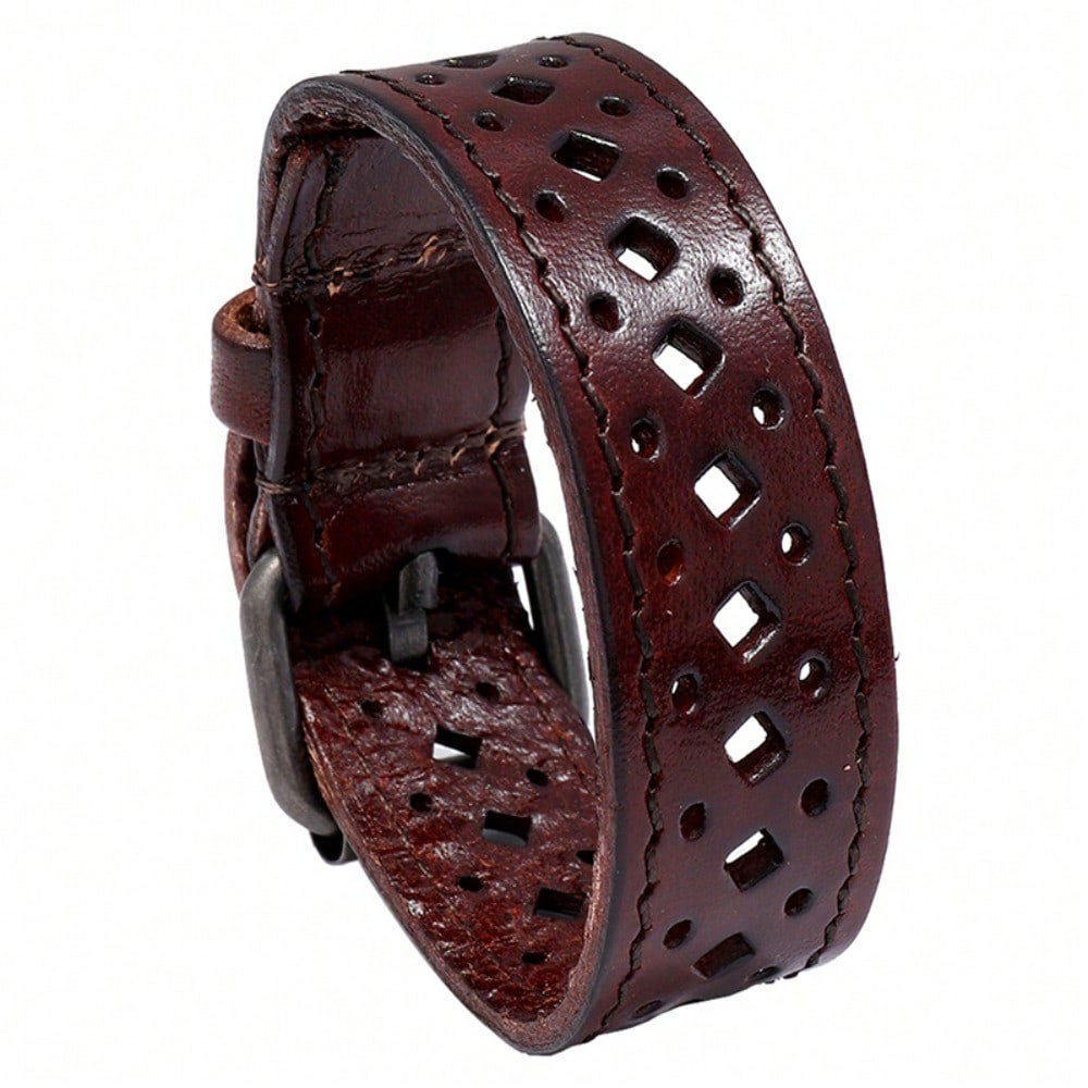 Bracelets Européens et Américains Rétro Creux Hommes Larges Bracelets en Cuir Personnalisés Accessoires de Cyclisme Style 2 multicolore