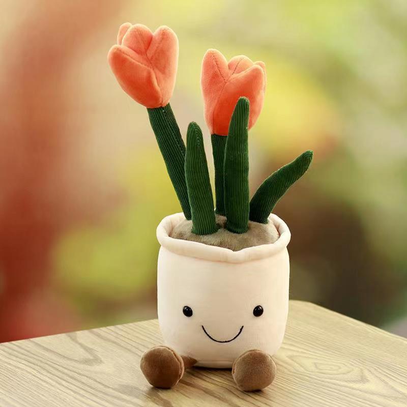 Lifelike Tulip Plant Plush Soft Plush Stuffed Toys Potted Flower Tulip Bookshelf Home Living Room Decor For Girl Gift