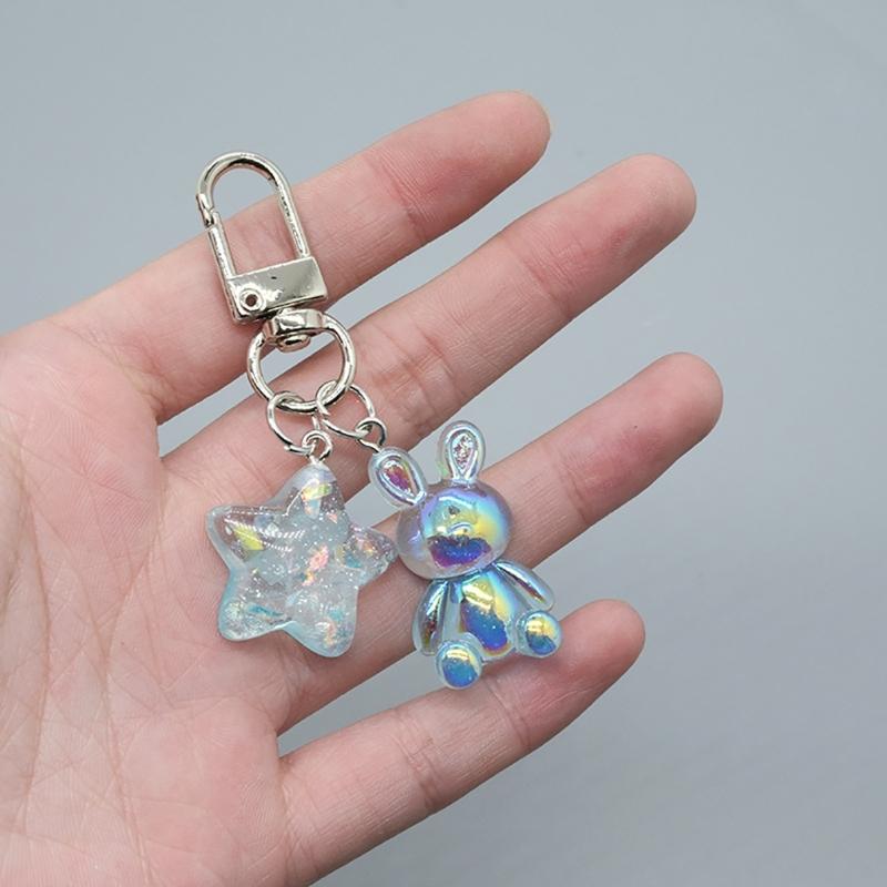 Multifunctioanl Key Ornaments with Colorful Star and Rabbit shaped Pendant Charm Fashion Metal Key Accessory for Women