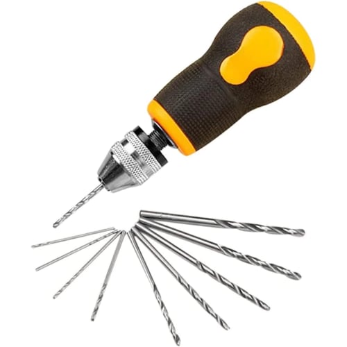 Hand Drill, Pin Vise, Twist Drill, Drill Set, Hand-Operated Drill for Holes, Craft Tool for Precision Woodworking, Includes 10 0.8-3.0mm Drills