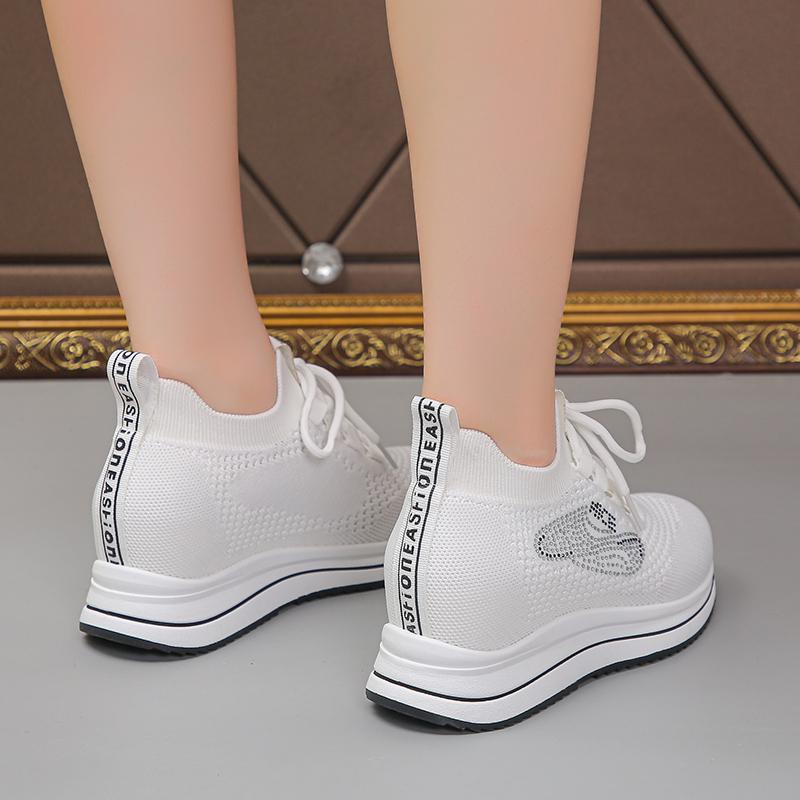 Fashion Shoes Female 2025 Mesh Women's Vulcanize Shoes Outdoor Lace Up Breathable Women Sneakers Crystal Increased Casual Shoes Zapatos