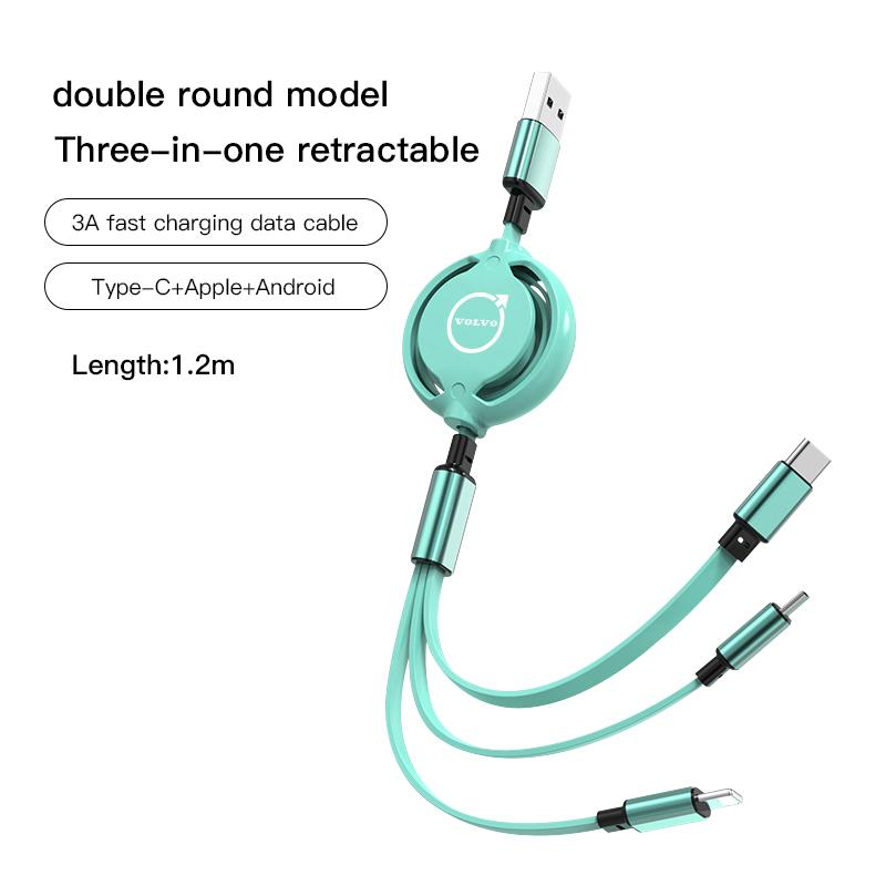 Car Interior Charging Data Cable Scalable 3 In 1 Phone Charger For Volvo Xc60 V40 V60 S60 XC40 V50 V90 S80 C40 V70 Rdesign Valve
