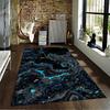 Modern Abstract Marble Pattern Carpet with Black and Blue Swirls Suitable for Use As an Anti-slip for Living Room Bedroom Sofas