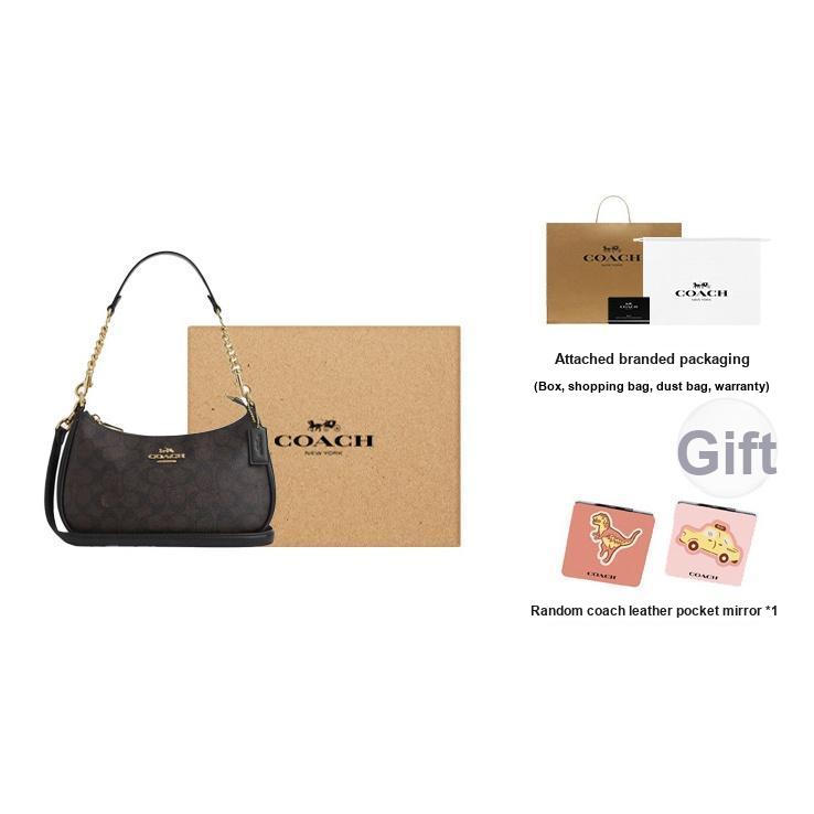 Coach Teri 24 Classic Monogram Logo Faux Leather And Recycled Leather Shoulder Bag Medium Women shoulder bag Dark-Brown CV933-IMXAQ