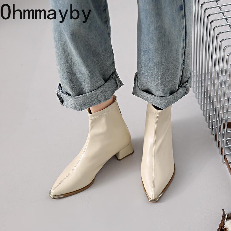 Thick Heel Metal Pointed Toe Women Ankle Street Banquet Party Dress Short Botas Autumn Winter for Adult Women
