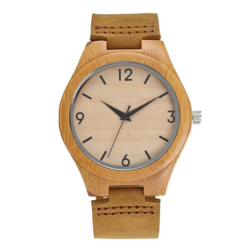 COOFEEL Wooden Watch with Cowhide Leather Strap, Bamboo Wood, for Men and Women, Luxury Brand, Natural Wood Carving (Women's Watch)