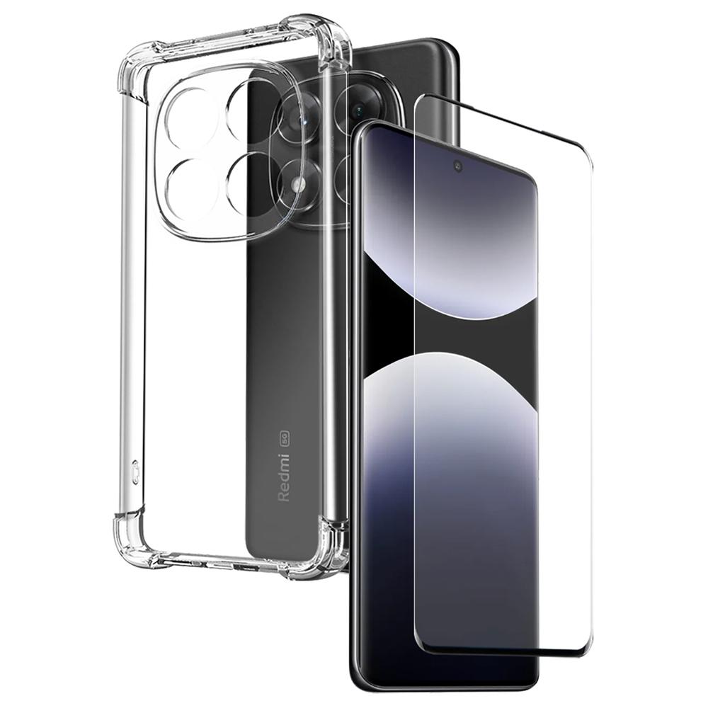 

NORTHJO For Xiaomi Redmi Note 14 Pro 5G Clear Case Shockproof TPU Cover with 3D Curved Tempered Glass As Shown A