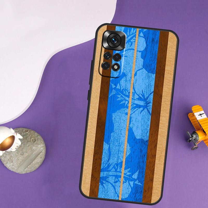 

Hawaiian Faux Wood Surfboard Case For Xiaomi Redmi Note 13 14 Pro 12 9 10 11 Pro 10S 11S 12S Redmi 14C 13C 10C 12C Cover Redmi Note 10S