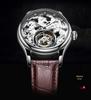 Swiss 18k Gold Tourbillon Men's Automatic Skeleton Watch with Leather Strap