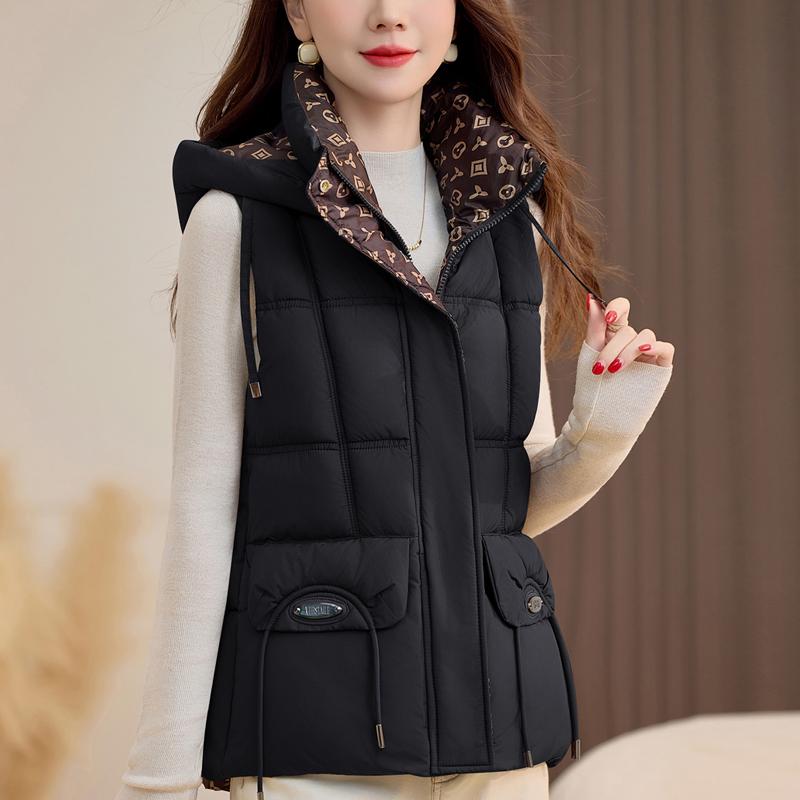 Fashion Winter Women's Vest Hooded Can Be Worn On Both Sides Thick Warm Casual Sleeveless Jackets Woman Short Coat