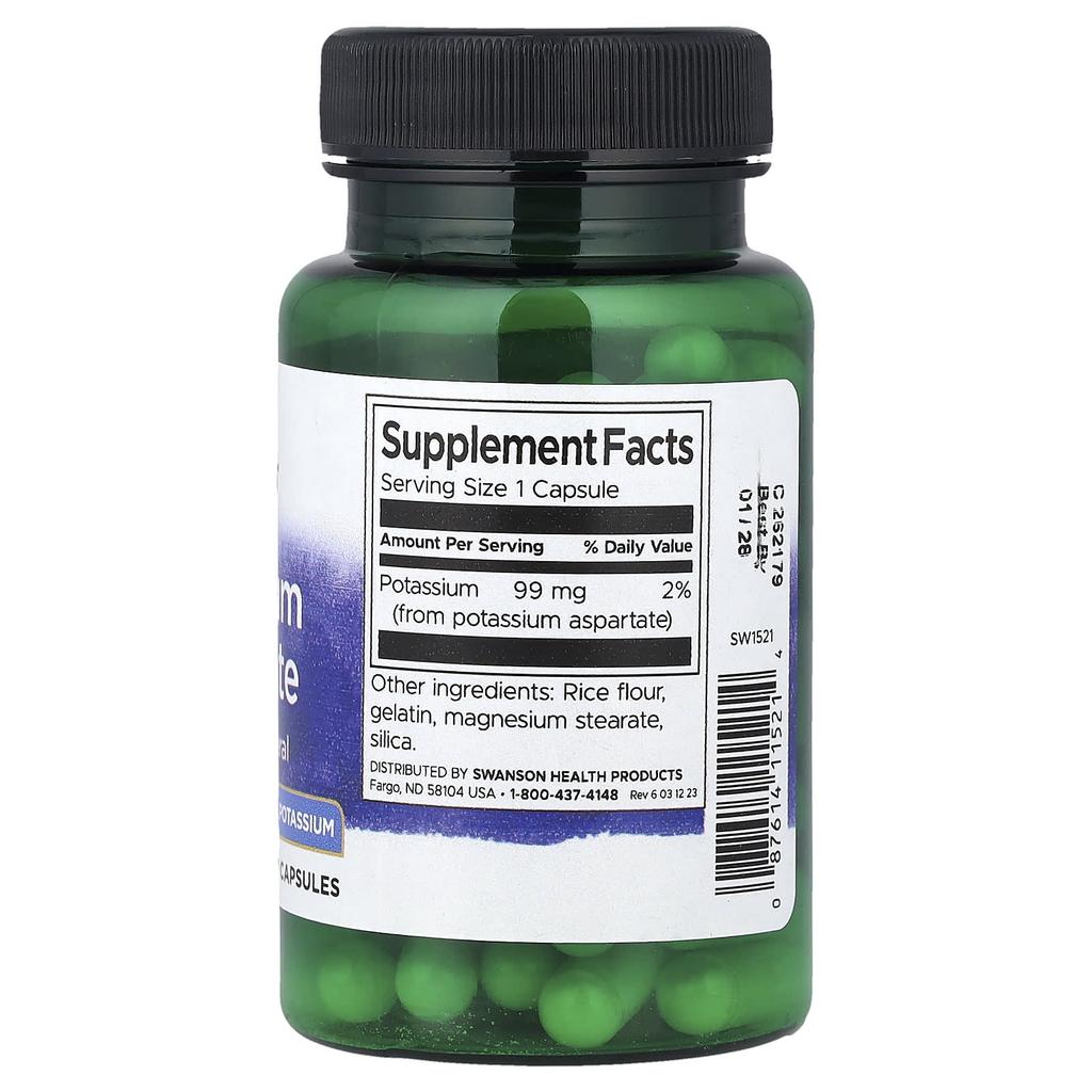 Swanson, Potassium Aspartate, 99 mg, 60 Capsules