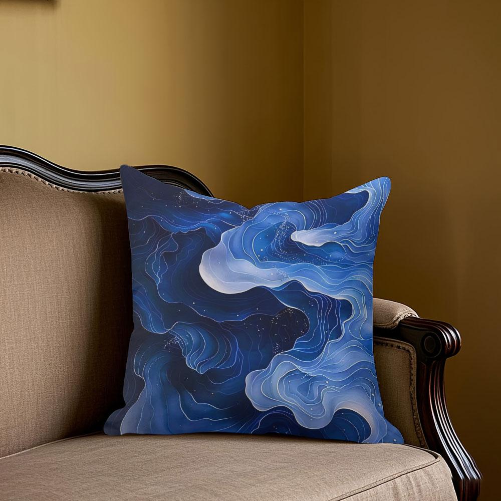 Blue Wave square Jacquard Pillow Cover for Sofa Office Waist Cushion Cover Home Decorative Pillowcase
