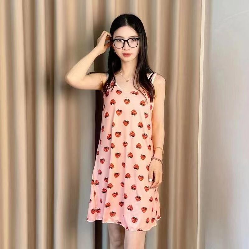 Women's Sleepwear Butterfly Print Lettuce Trim Nightdress Casual Round Neck Backless Mini Slip Dress Soft Comfortable Nightwear