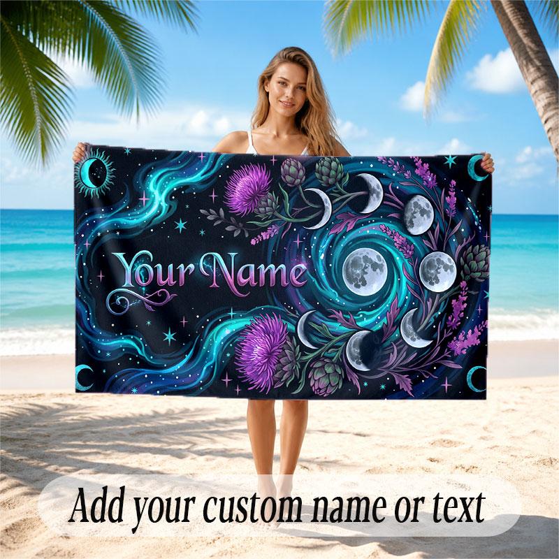 Space Cosmic Theme Soft Beach Towel Personalized Custom Name Text Towel Portable for Beach Pool Travel