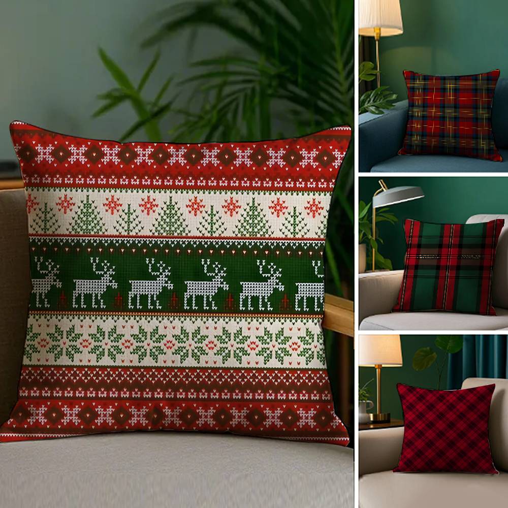 Christmas Plaid Pillow Case Sofa Living Room Bedroom Doublesided Printing Square Cushion Nap Time Pillow Case