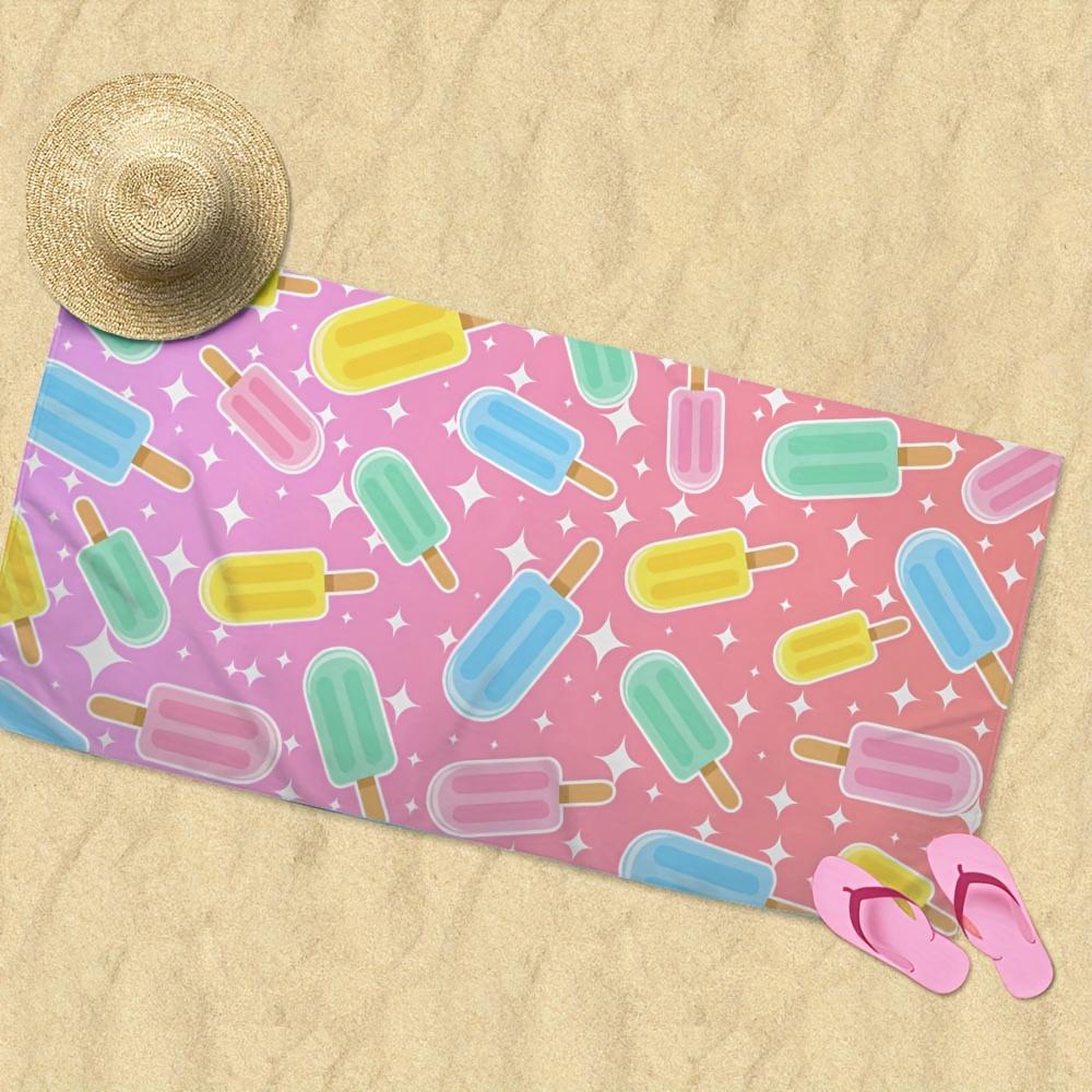 1PC Pink Ice Cream Pattern Beach Towel, Soft Quick Dry Blanket for Surfing Yoga Camping Essential Beach Accessories
