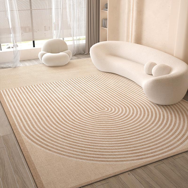 Modern Curved Sofa Rugs Color Block Design Neutral Tone Carpets for Contemporary Living Room Home Decor